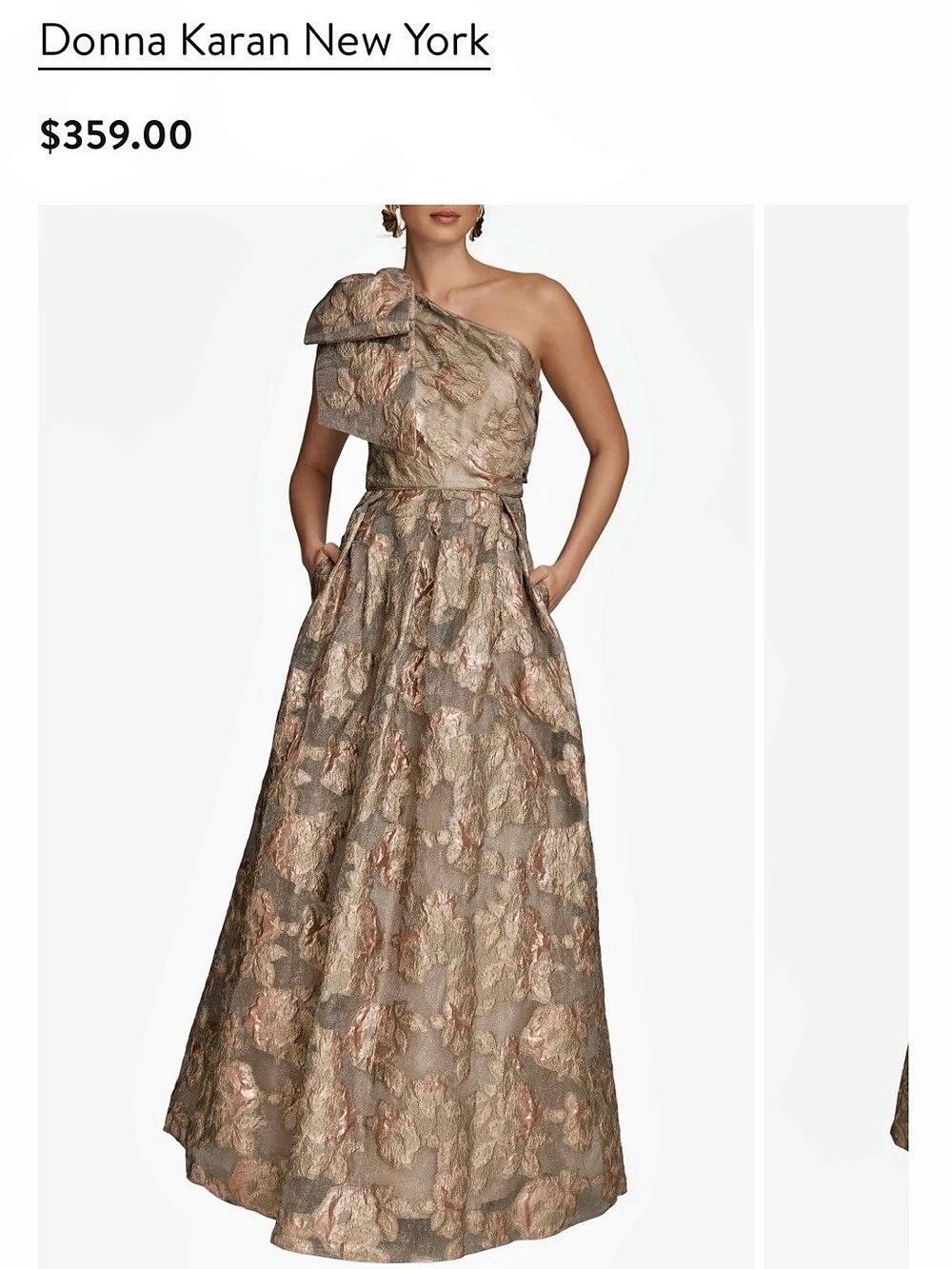 Donna Karan New York Metallic Jacquard One-Shoulder Bow Floral Ball Gown